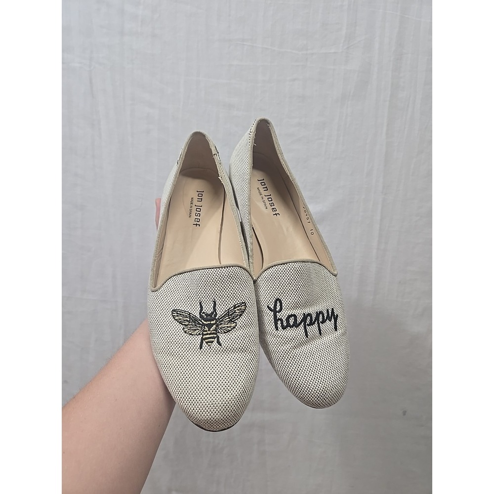 Jon Josef Women's Bee Happy Natural Linen‎ Loafers Flat Size 10 Made In Spain